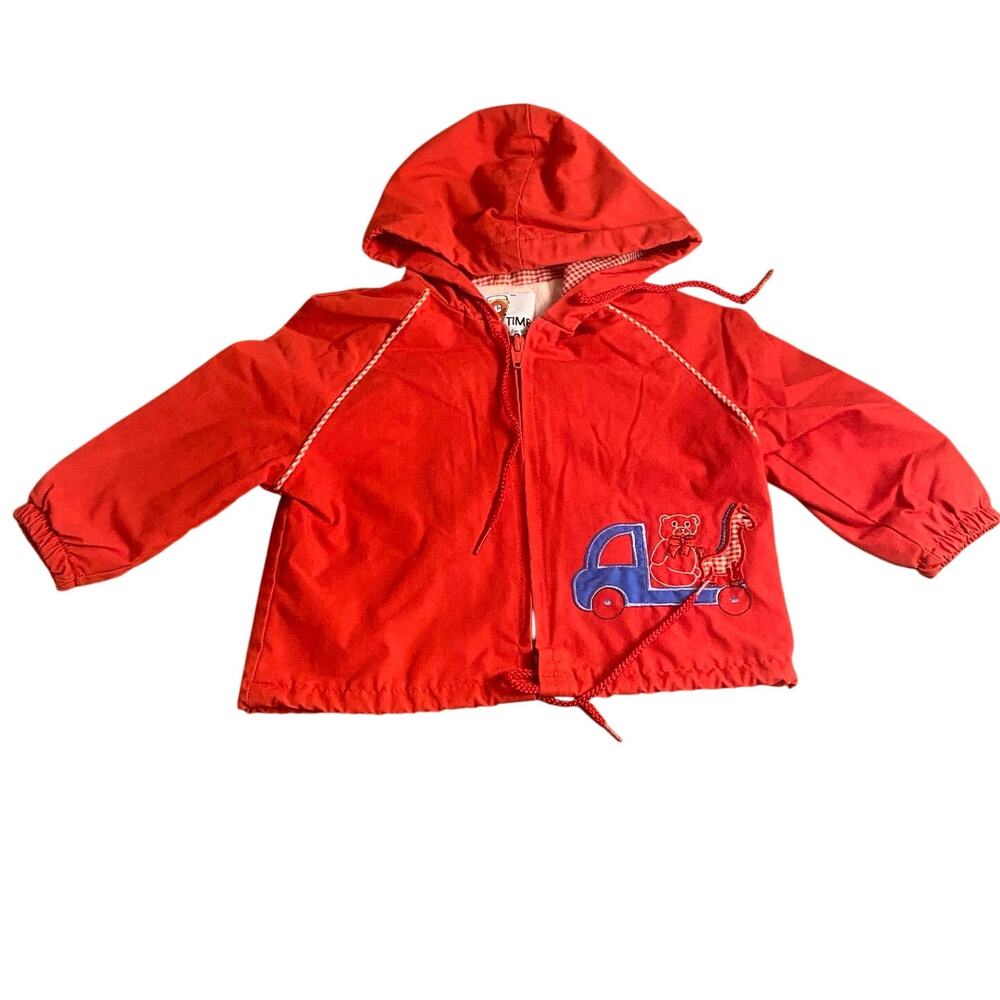Casual Time VTG red‎ animal truck embroidered hooded jacket SIZE 24M